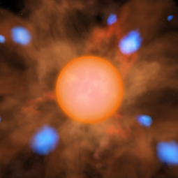 Artist’s impression of a pulsating variable star with circumstellar envelope and water masers