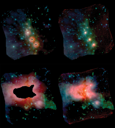 RGB images of Cygnus X sub-regions with Spitzer and SOFIA FORCAST data