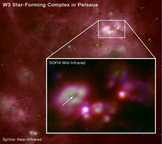 Mid-infrared image of the W3 star forming region from SOFIA/FORCAST