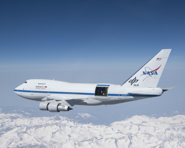 SOFIA air-to-air over the Sierra Nevada Mountains