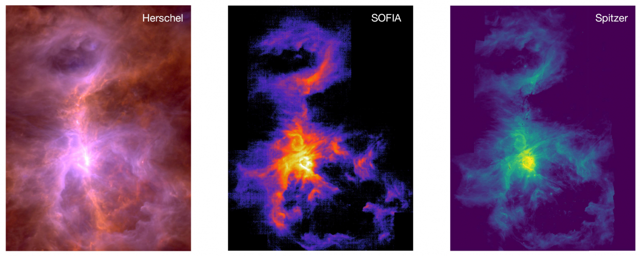 Three infrared views of the Orion region of massive star formation