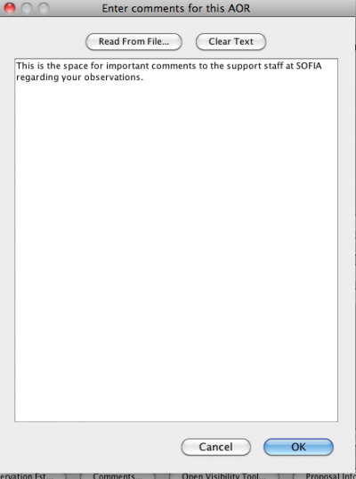AOR Comments window