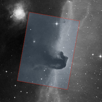 Mapped region of Horsehead Nebula overlaid on a POSS-red Sky Survey image.